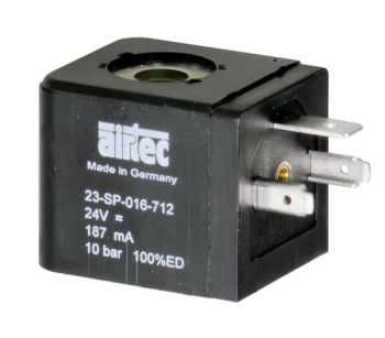 Bobine de Forme A pour distributeurs pneumatique à commande électrique, tension 24 VDC, puissance 4,5 W, largeur de 30 mm, espacement des contacts de 18 mm - Référence Airtec 23-SP-016-712
