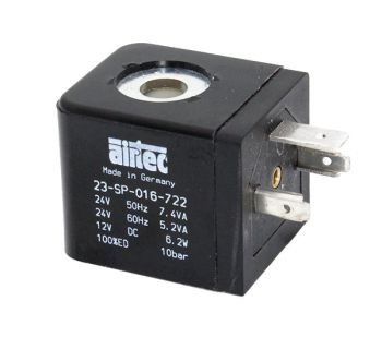 Bobine Forme A pour distributeur pneumatique à commande électrique, tension 24VAC, puissance AC 8 VA, largeur de 30 mm, espacement des contacts de 18 mm - Référence Airtec 23-SP-016-722