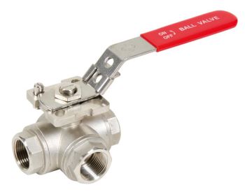 Robinet à tournant sphérique, 3 voies en ''T'', Inox, F/F/F, cadenassable - 781
