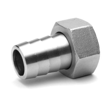 Raccord cannelé ET-G hexagonal filetage Gaz BSP Cylindrique femelle à écrou tournant. Construction Inox 316L (1.4404). 2 plats de serrage.