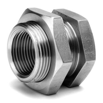 Raccord Traversée de Cloison, mâle/femelle TC-G filetage Gaz BSP Cylindrique. Construction Inox 316L (1.4404). 2 plats de serrage. Groupe matière : 2C3 / 13 E 0
