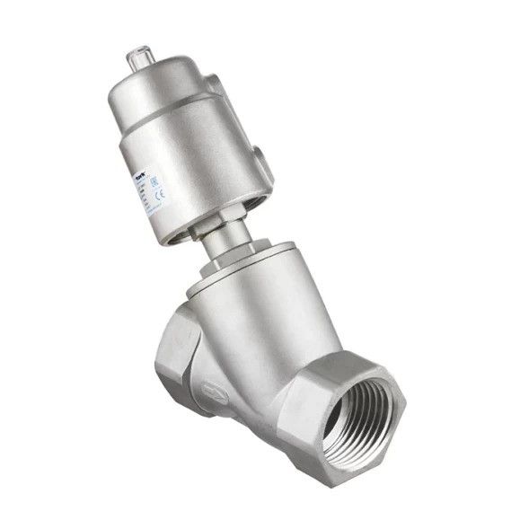 Vanne à Siège Inclinée Pneumatique Y Acier Inox 304 - Filetage Femelle BSPT, Eau Gaz Huile (1/2", Normally Closed)