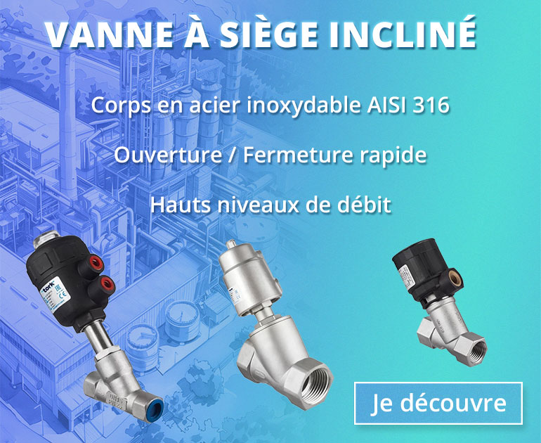 Vannes a siège incliné en inox avec commande pneumatique