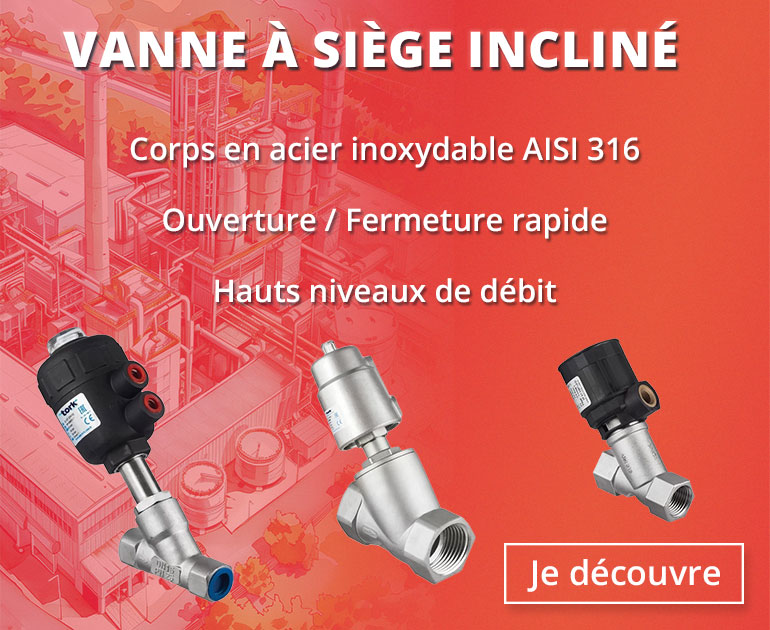 Vannes a siège incliné en inox avec commande pneumatique